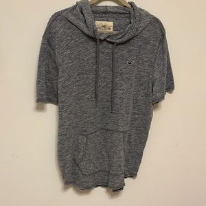 Hollister Men’s Grey Short Sleeve Hoodie Heathered Jersey Knit sizeM surf preppy